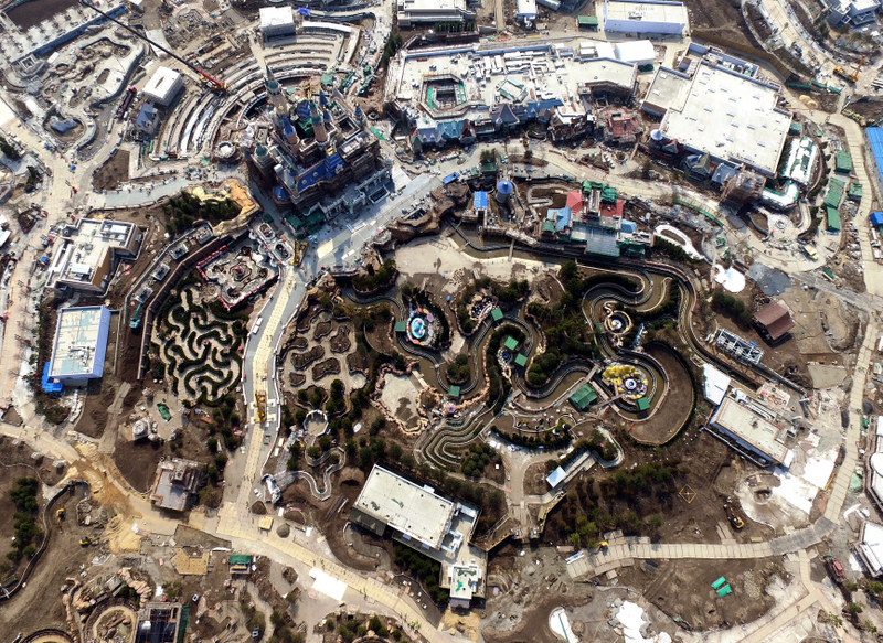 A bird’s eye view of construction on the new Disneyland Shanghai theme park from February 2016 (Getty Images)